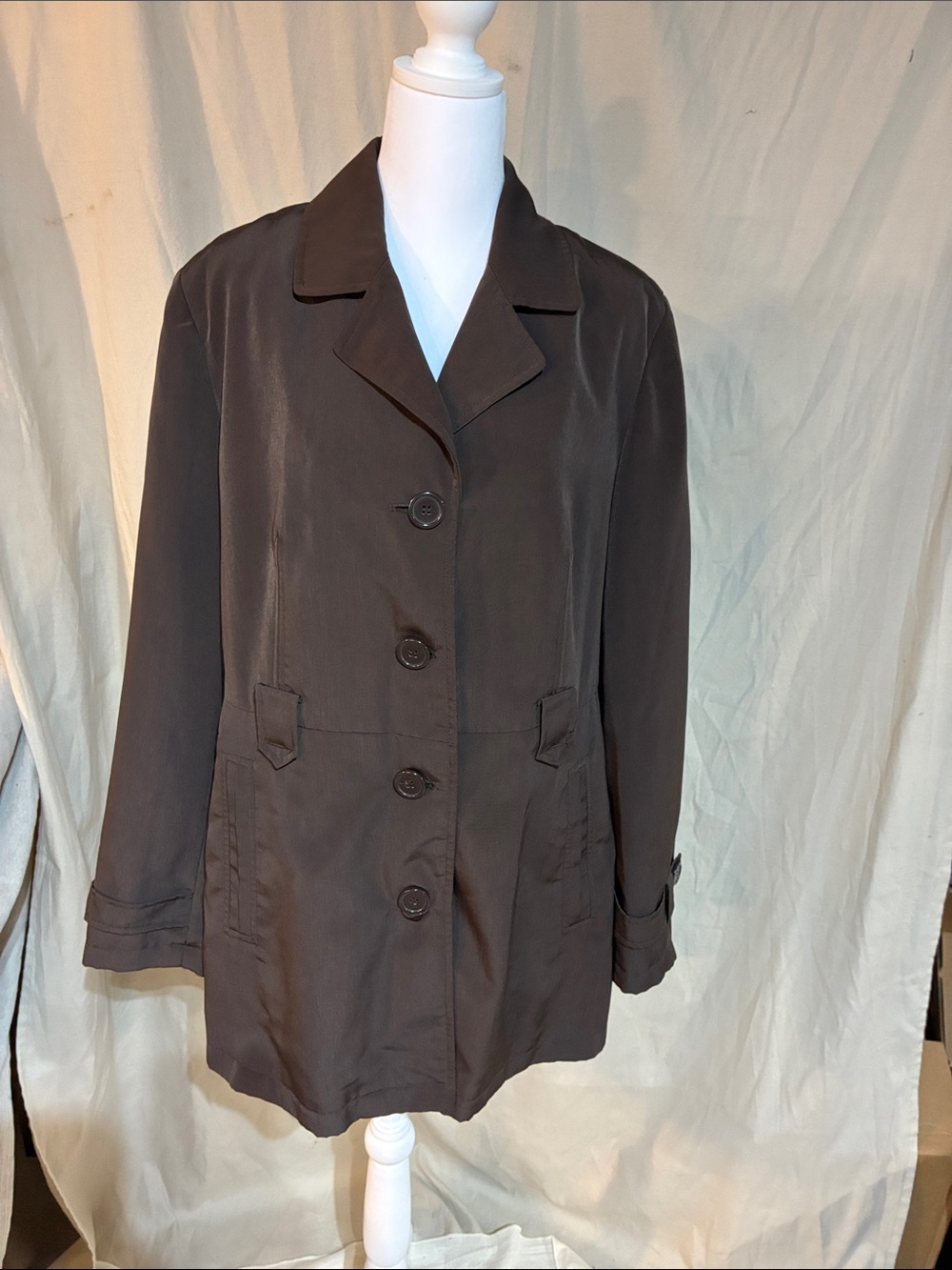 White Stag Women's Dark Brown Button-Front Trench Coat